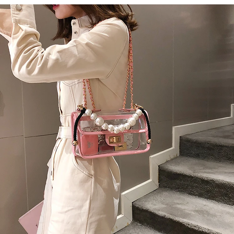 Прозрачная сумка, модная новинка, высокое качество, ПВХ, женская дизайнерская сумка, жемчужная сумка, сумка на цепочке, сумки через плечо