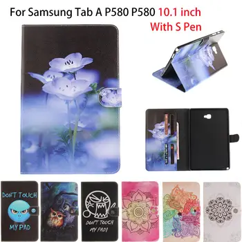 

New Colored drawing Tab A P580 Case PU Leather Funda Folio Stand Cover For Samsung Galaxy Tab A A6 10.1 P580 P585 Tablet Shell