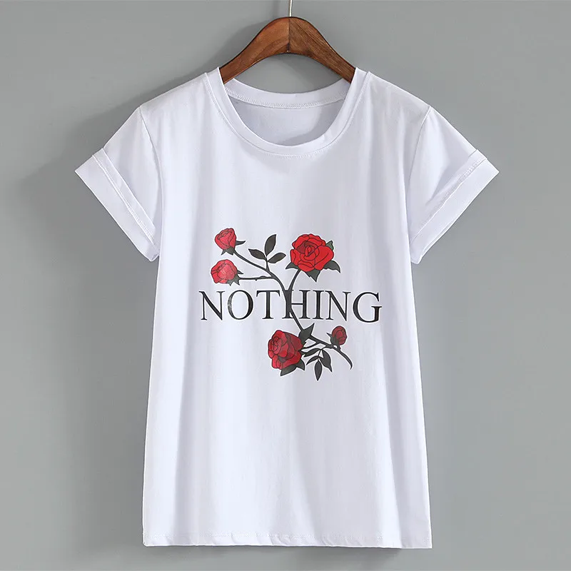 Nothing Letter Print T Shirt Rose Harajuku T Shirt Women 2018 Summer Casual Short Sleeve TShirt