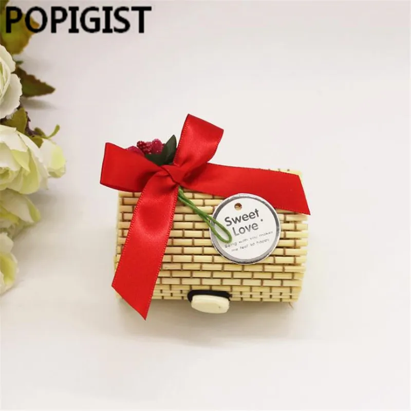 Креативная винтажная лесная чистая натуральная бамбуковая Свадебная коробка для конфет для свадебного подарка, вечерние подарочные коробки, посылка с лентой и карточкой - Цвет: B