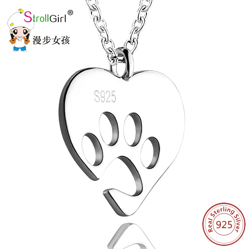 StrollGirl 925 пробы Серебряная собачья лапа и сердце ожерелье s симпатичное ожерелье с подвеской Женская Ювелирная цепочка подарок для любимого собаки