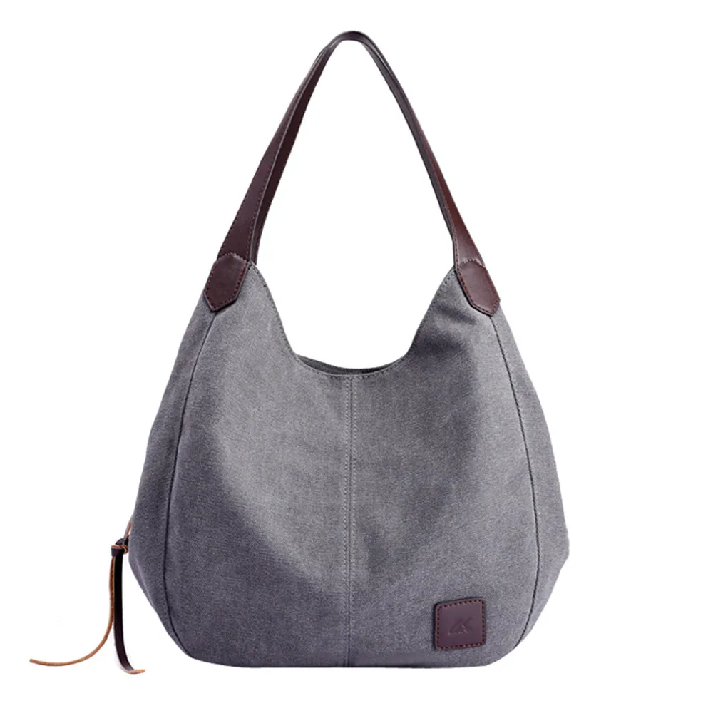 

Women's canvas handbag high quality female shoulder bag retro solid multi-pocket ladies handbag fashion hot