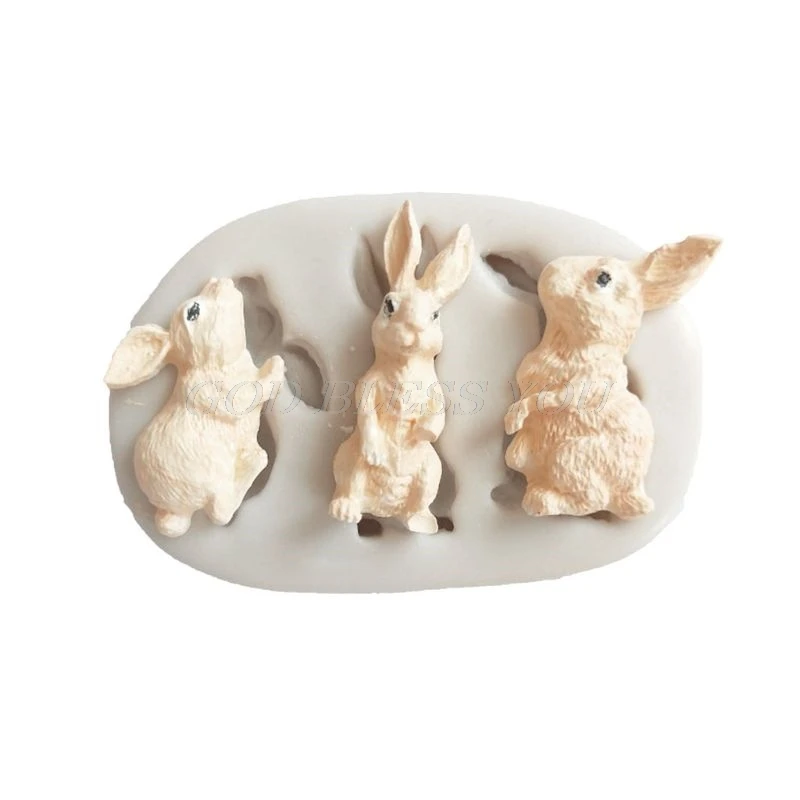 

3D Cute Animal Rabbit Bunny Shapes Silicone Fondant Silicone Mold Cake Soap DIY Handmade Chocolate Biscuit Mould 3-Cavity