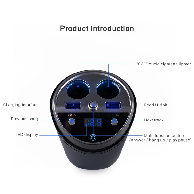 ANLUD Bluetooth FM Transmitter Modulator 5 In 1 Cigarette Lighter Dual USB 2.1A Car Charger Hands-Free Car Accessories
