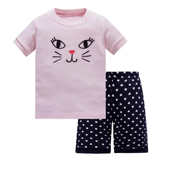 Летний пижамный комплект из хлопка для маленьких детей; детская одежда для сна с короткими рукавами; пижамы для мальчиков с рисунком акулы; домашний костюм для девочек - Цвет: QQ5