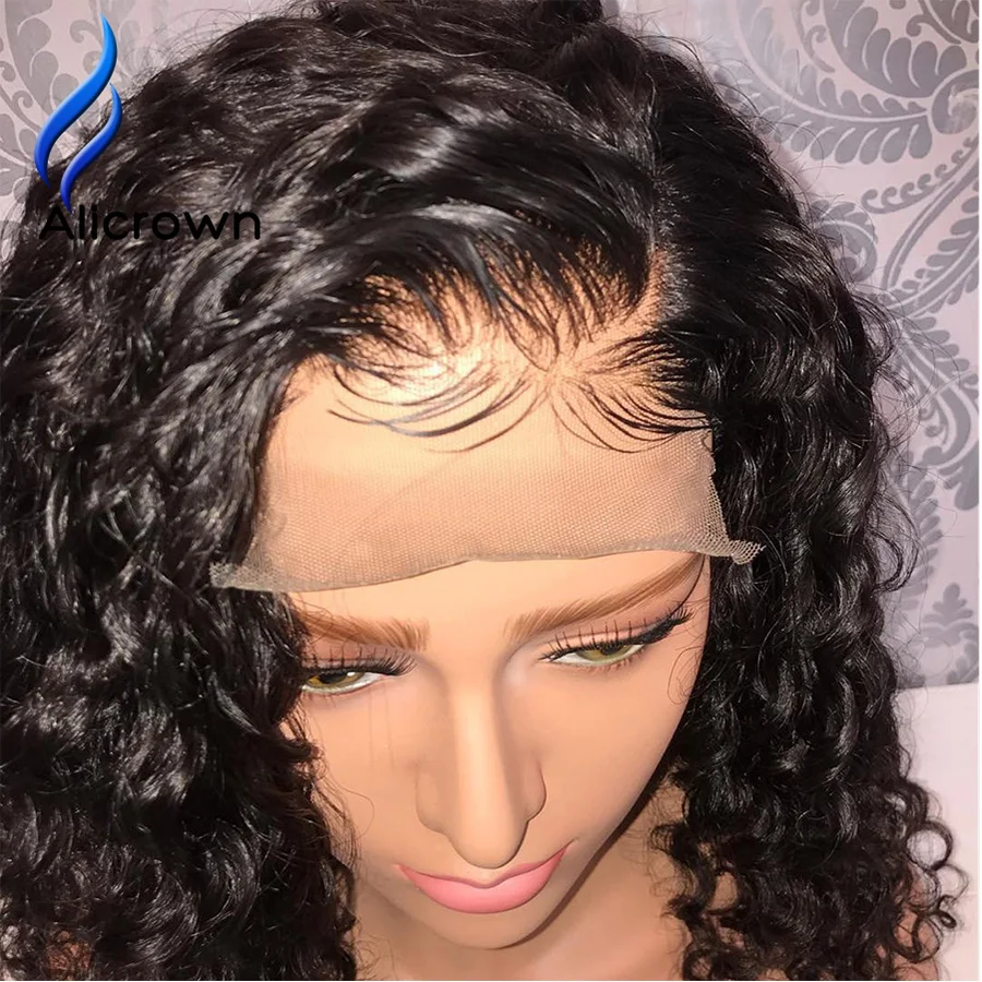 ALICROWN вьющиеся человеческие волосы парики с детскими волосами отбеленные узлы бразильские 13*4 кружевные передние парики предварительно выщипанные 130% плотность не Реми