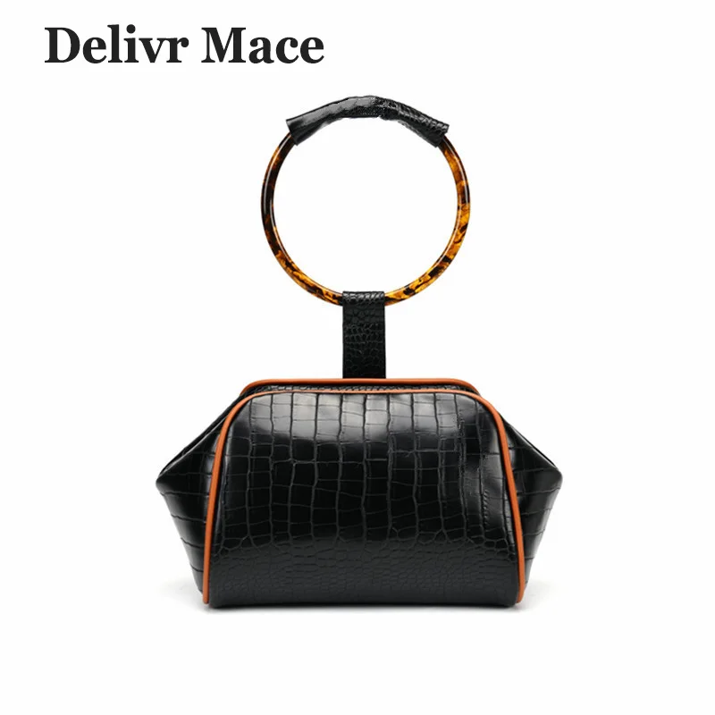 

Tote Bag Leather Female Acrylic Ring Handle Hand Bag Woman 2018 Newest Crocodile Pattern Top-handle Women Handbags Bolso Mujer