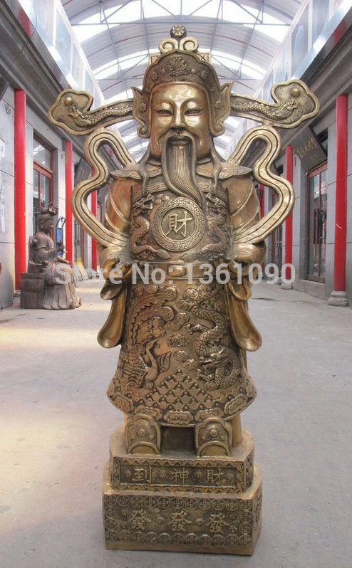 

xd 00660 48"Huge China Buddhism pure Brass Dragon Phoenix wealth God Lucky Buddha Statue