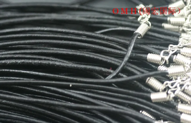OMH wholesale! 50pcs 2mm real leather black necklace cord with lobs 46cm OMH179 Jewelry Findings