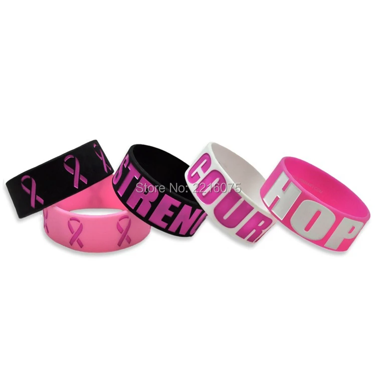 300pcs one inch Breast Cancer Awareness strength courage hope silicone