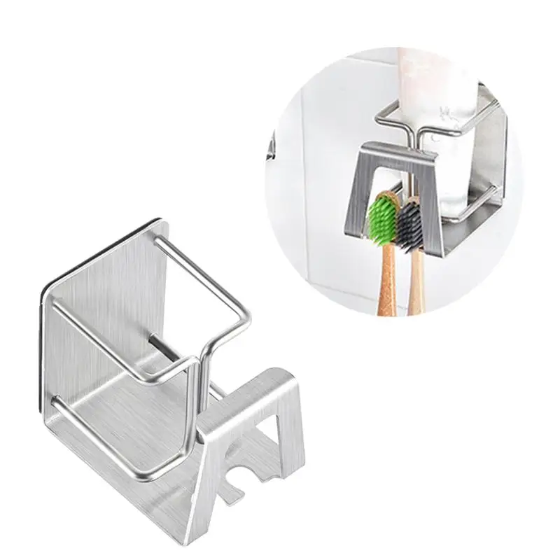 

1PC Wall Mounted Toothpaste Rack Toothbrush Holder Wall Mounted Stainless Steel Toothpaste Holder Mouthwash Cup Holder Wall