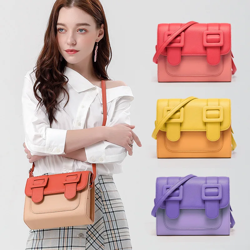 

2019 new women's bag new spelling small square bag single shoulder pack simple slant span package