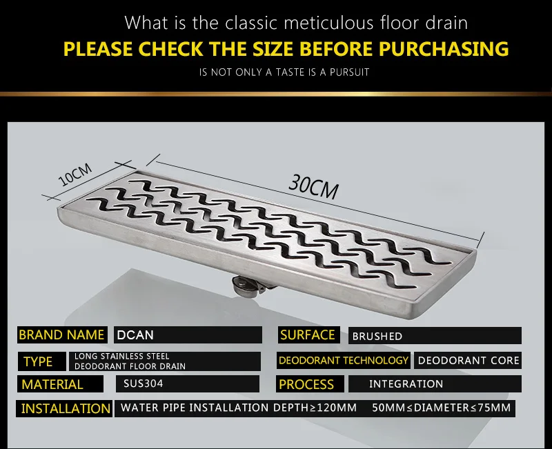 Drains Drain Colander Floor Drain Anti-odor 3010cm SUS304 Drains Bathroom invisible Shower Drainer Floor Drain Covers Strainers (7)