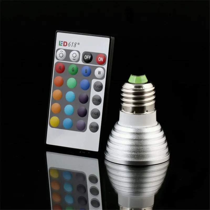 E27 RGB светодиодный светильник с дистанционным управлением, точечный светильник, 16 цветов, меняющийся прожектор, 3 Вт, светильник, 24 ключа, ИК-пульт,, M4
