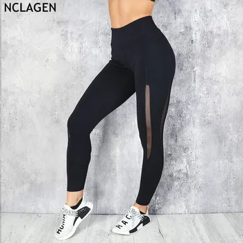 

NCLAGEN 2018 Women Sexy Mesh Patchwork Side Pockets Leggings Booty Pencil Pants Sudadera Yogaing Gyms Butt Capris Mujer Leggings
