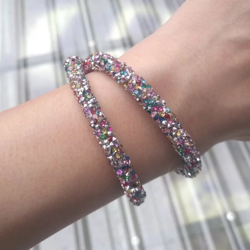 Women Crystal Magnet bracelet girl full Rhinestones glisten Bangles statement fashion jewelry YLWHJJ brand new