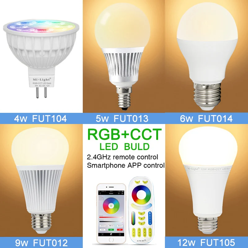 Умная Светодиодная лампа 4 Вт 5 6 9 12 E14/E27/MR16 RGB + CCT Led В/220 В внутренняя с беспроводным