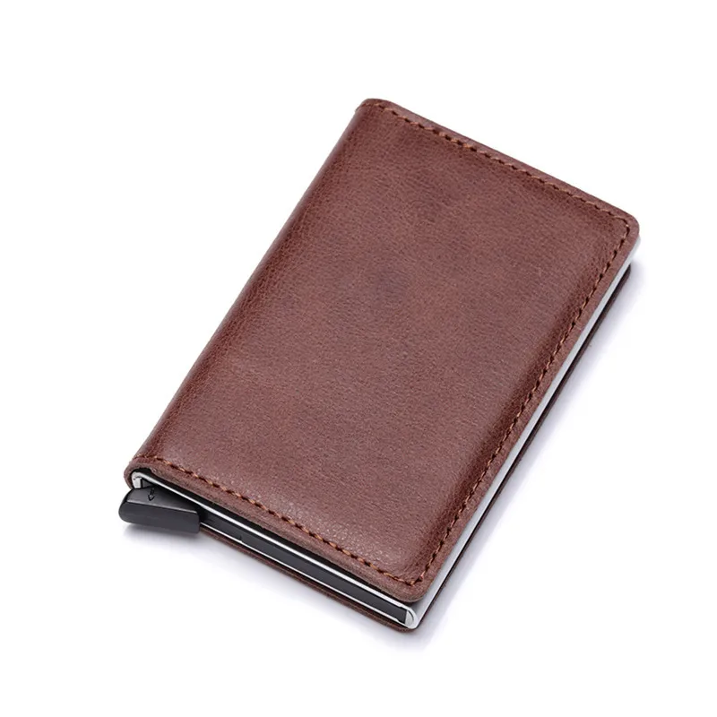 

Business Men Card Holder Genuine Leather Men Wallet Brown Id Card Holder for Men Short Rifd Purse Male Bank Cards Holder Credit