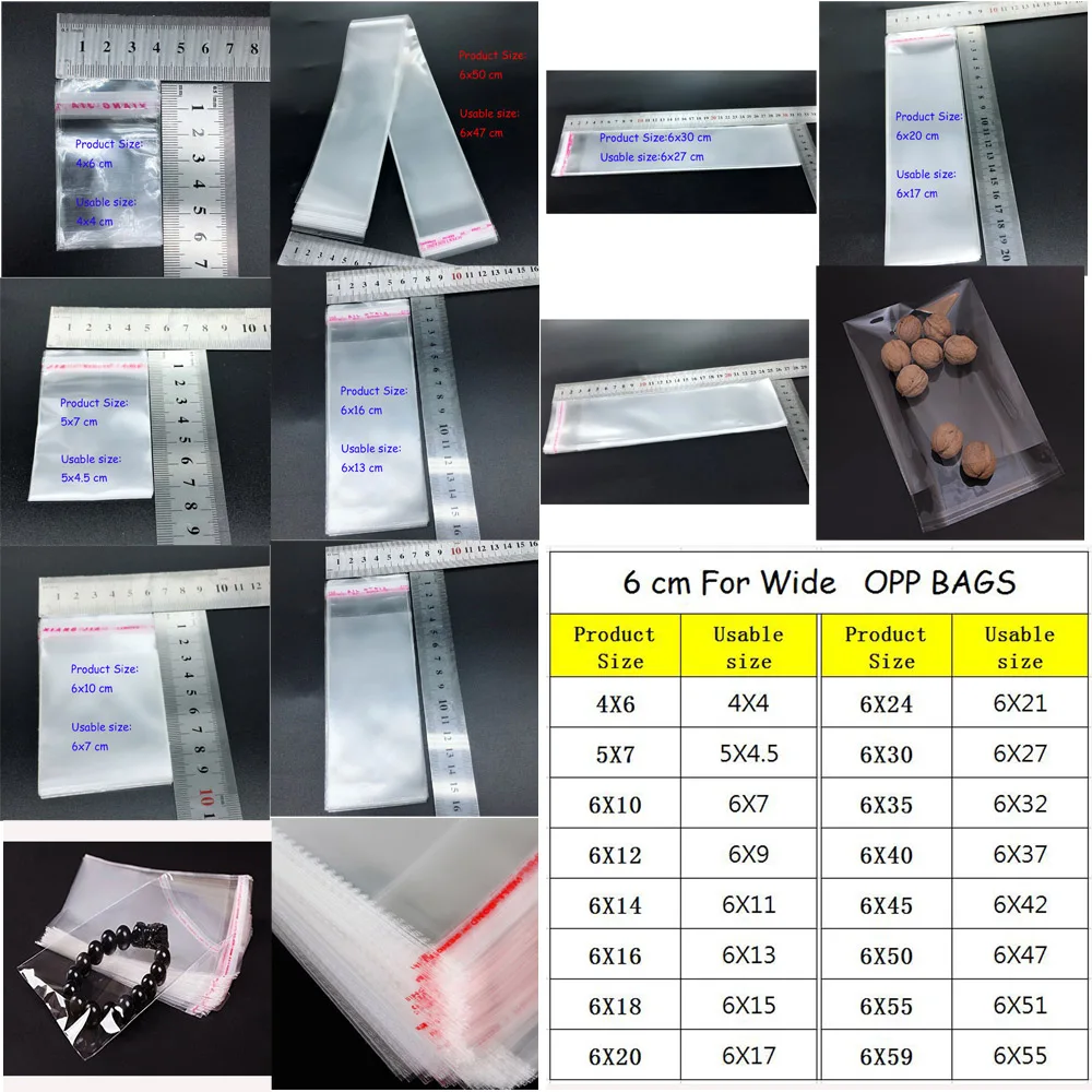 

100pcs 6x10cm(2.36"x4") Clear Resealable Cellophane/BOPP/Poly Transparent Plastic Bags For Storage Self Adhesive Seal Bag