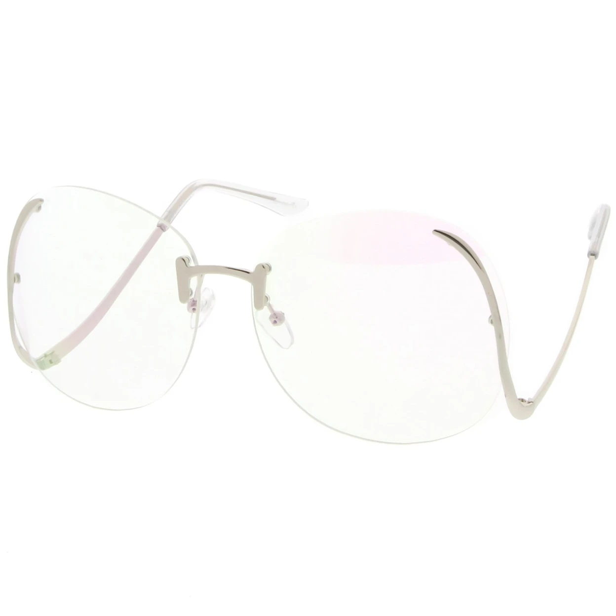 Women's Rimless Curved Metal Arms Round Clear Lens Oversize Eyeglasses 67mm (5)