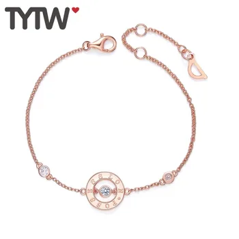 

TYTW Women fashion bracelet S925 Sterling Silver Crystals zircon Lobster high quality round charm Bangle for girl