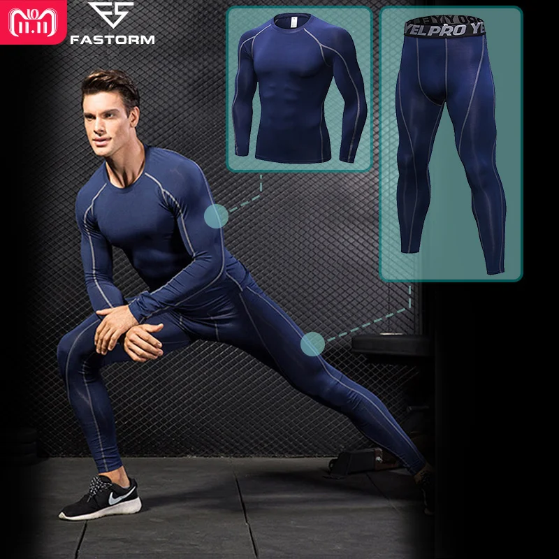 

FASTORM Compression Men Tracksuit Gym Tight Running Shirt-Leggings Fitness Jogging SuitsDemix Sportswear Quick Dry Sport Set