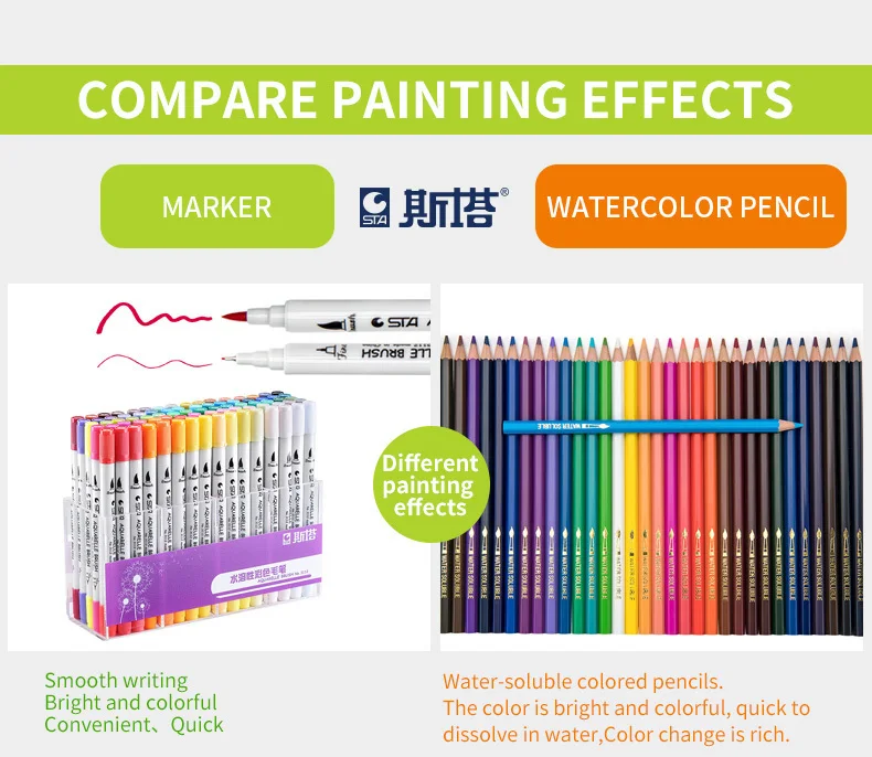 STA 12/24/36/48/80 Цвет Twin советы 0,4 мм тонкой маркеры щеток ручка чернила на водной основе фломастер для скетчей для рисования манга искусство Сделано в Китае