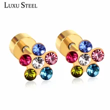Роскошные Детские/девичьи/Дамские серьги, золотые/серебряные, Размер 6 мм, цветные, белые, Кристальные, антиаллергенные, винты, маленькие серьги-гвоздики в виде цветка