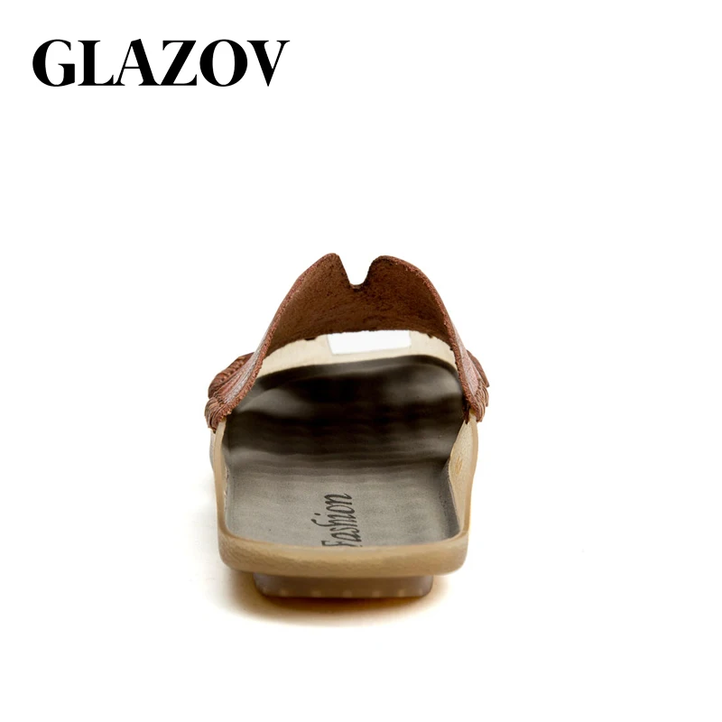 GLAZOV 2019 New Fashion Summer Shoes Men's Slippers Genuine Leather Beach Sandals Men Casual Shoes Flip Flops Big Size 38~46