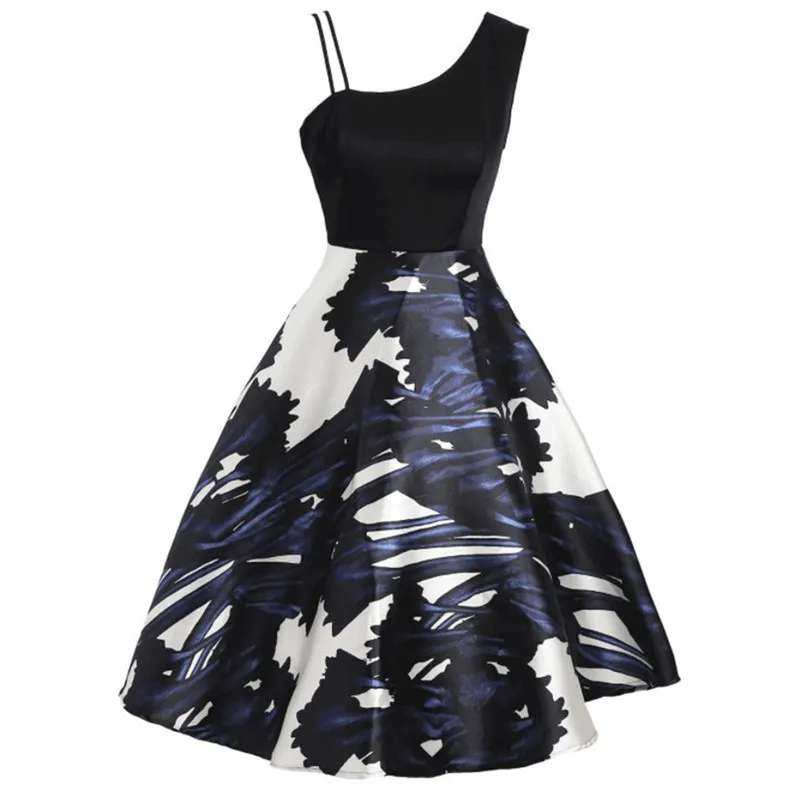 New Fashion Women Summer Off Shoulder Vintage Print Retro Rockabilly Cocktail Dress Elegant Ladies Casual Party Vestidos #4R09   (6)