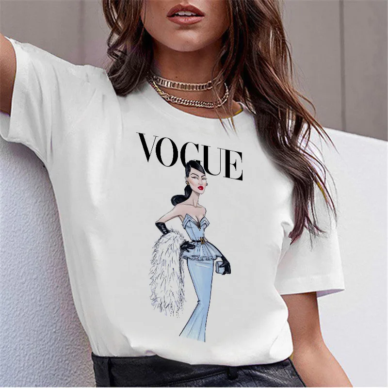 

Showtly Hot Summer female T-shirt VOGUE Elegant woman dames Print t-shirt Confident women short sleeve Hip Hop streetware tops