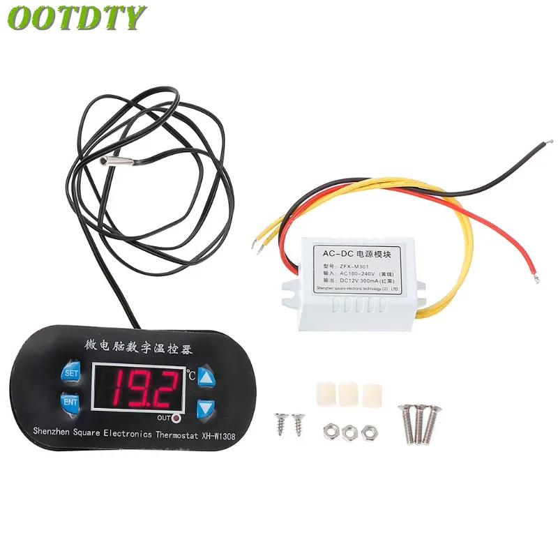 

OOTDTY 220v W1308 thermoregulator LED display Digital Temperature Controller switch -55-120 C with Sensor probe