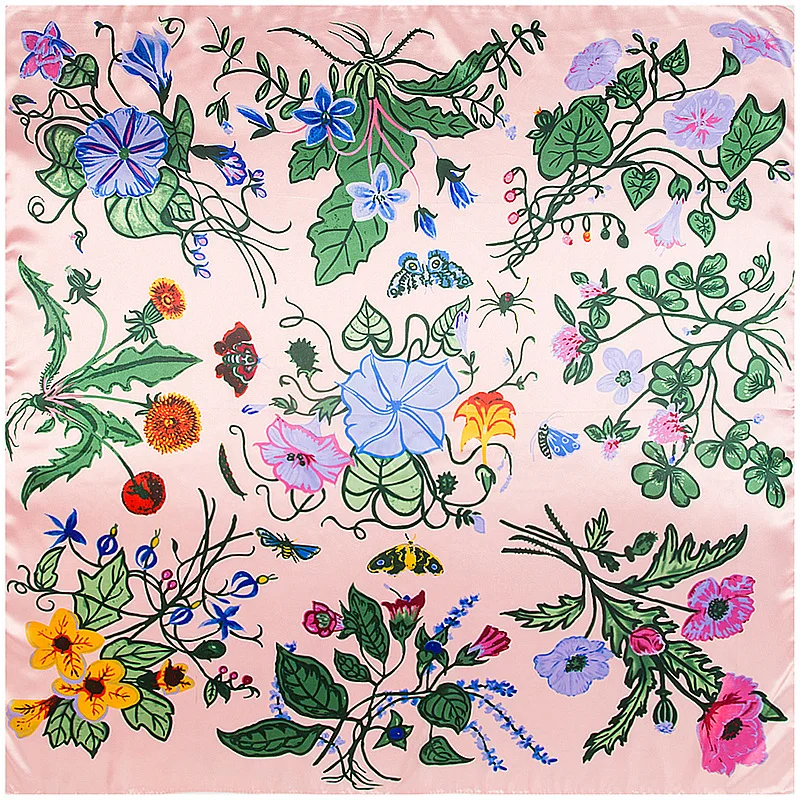 2017 Новый Дизайн Зимний черный цветочный квадратный шелковый шарф с цветами Morning