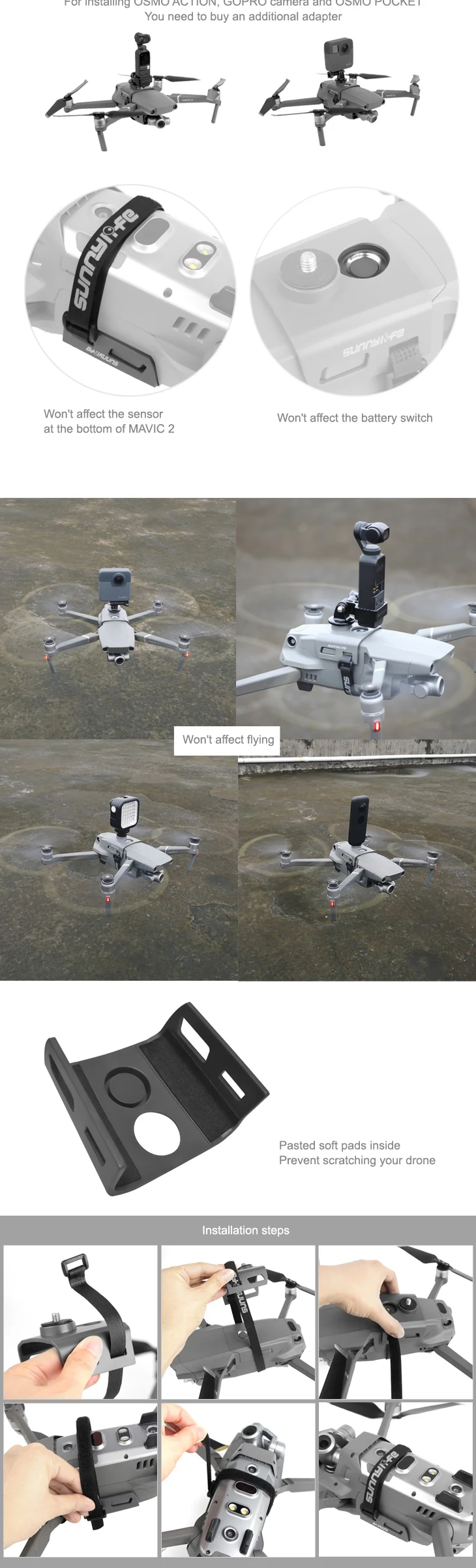 Новые поступления Комплект расширения Камера заполняющий светильник держатель адаптер для DJI MAVIC 2 Drone OSMO POCKET/Action GOPRO Insta360