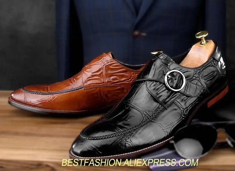

Loafers men's shoes smart casual summer moccasins genuine leather buckle sewing plaid Stone Pattern formal business oxfords