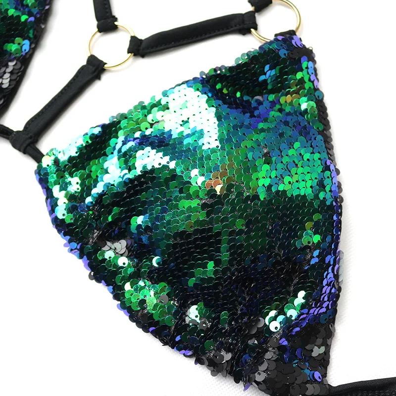Sexy Halter Bling-bling Bikini Shiny Glitter Sequin Swimsuit Bandage Biquini Bathing Suit Swimwear Women Brazilian Bikini Set