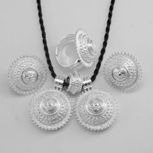 Anniyo комплект украшений в эфиопском стиле подвеска веревка серьги кольцо ярко-серебристого цвета Эритрея Африка свадебные комплекты Habesha#056206