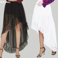 Модные женские юбки новые кружевные Длинные Тюль юбка пачка белая Русалка Высокая Низкая сетчатая юбка женские вечерние летние Бохо юбка