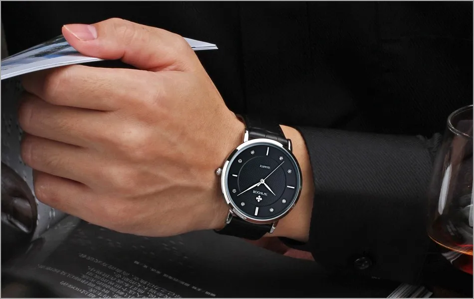 WWOOR брендовые Роскошные мужские часы водонепроницаемые ультра тонкие простые кварцевые часы мужские спортивные наручные часы с кожаным ремешком Мужские черные часы
