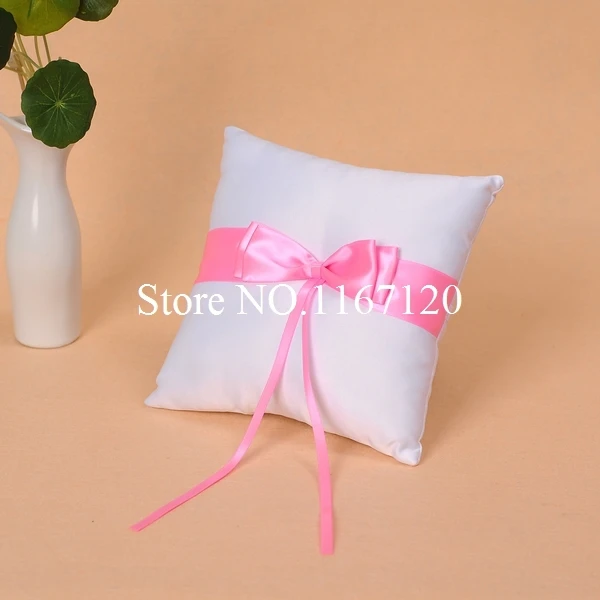 

White and Hot Pink Bowknot Satin Wedding Ring Pillow Wedding Diy Favors Cushion(P04)