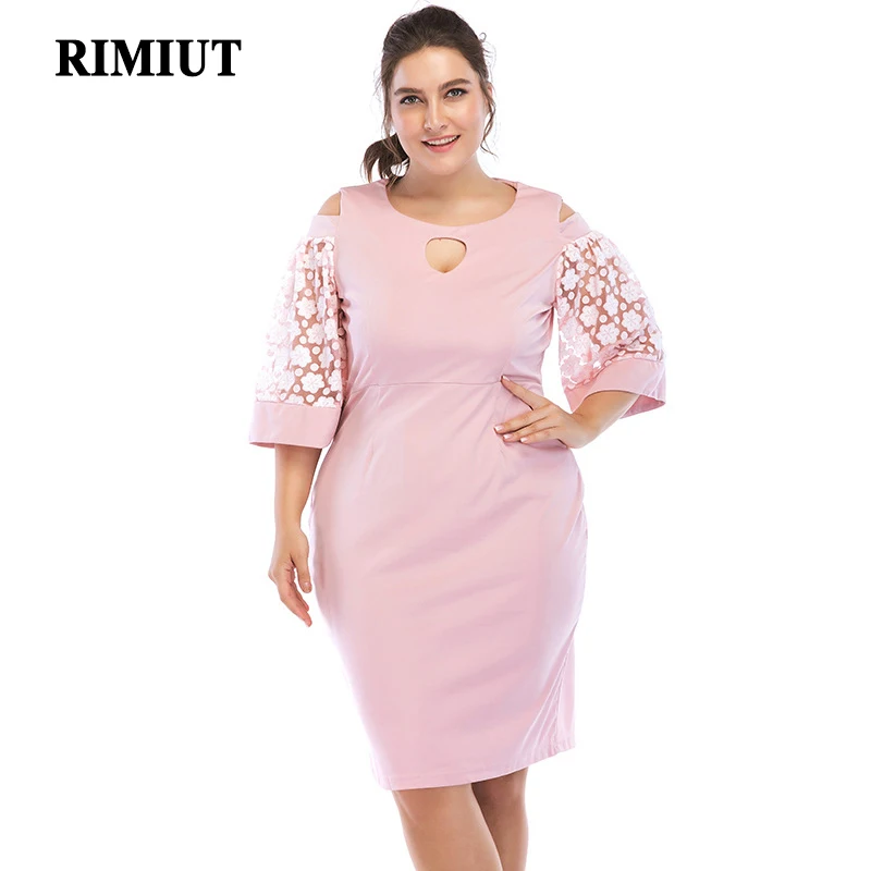 Rimiut 5XL 6XL женское платье большого размера, платья с вырезами, цветочное кружевное короткое платье, элегантные розовые стильные вечерние платья размера плюс XL-6XL