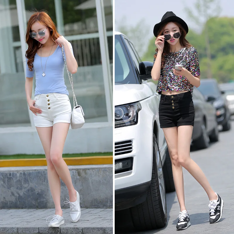 

High Waist Jeans Promotion Cotton 2016 New Summer Jeans Wholesale Korean Slim Hole Denim Shorts Female Curling Straight Pants