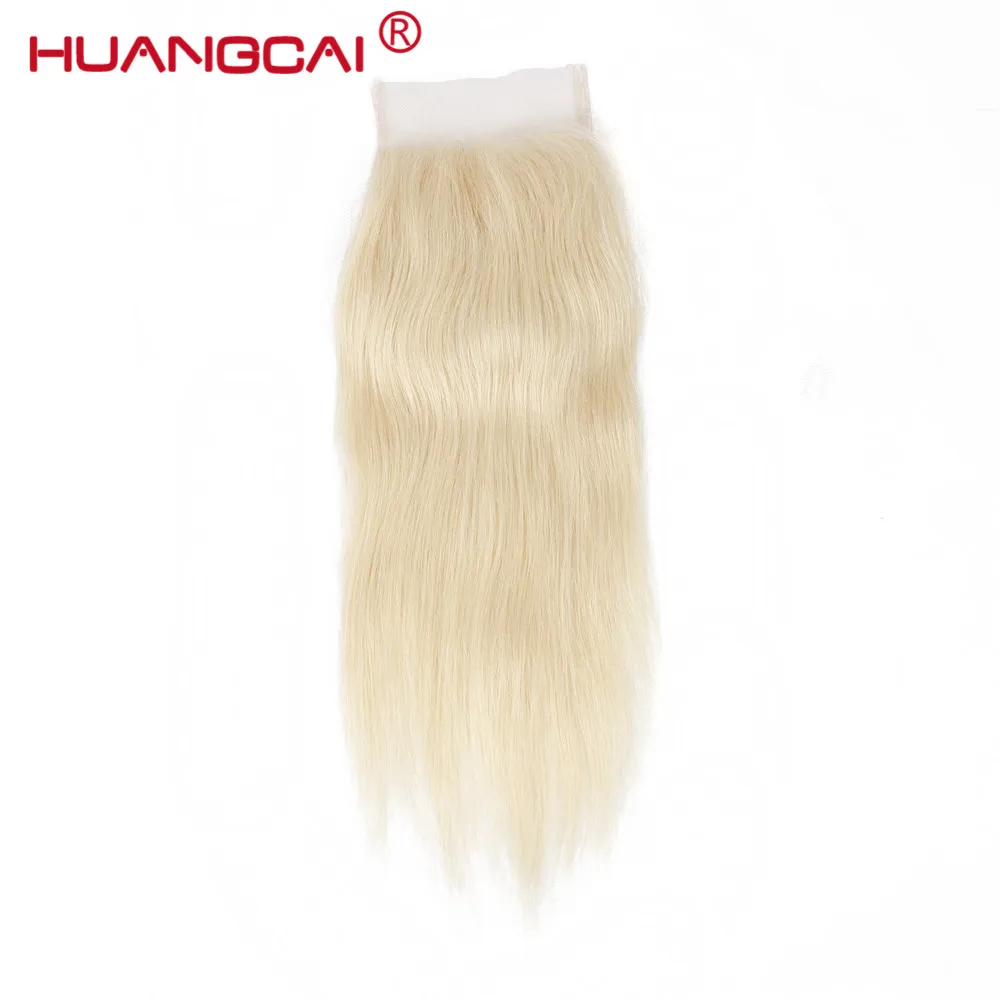Huangcai Brazilian 613 Lace Closure With Baby Hair 4X4 Bleached Knot One Bundle Blond Straight Human Hair Closure Free Part Remy blonde-hair-bundles-with-closure