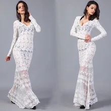 Высокое качество вышитые взлетно-посадочной полосы Макси платье Для женщин для вечеринок с длинным рукавом v-образным вырезом вышитые большой качели напольные белое длинное платье