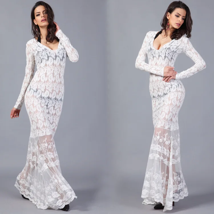 

High quality Embroidered Runway Maxi Dress Women's Party Long Sleeve V-neck Embroidered Big Swing floor-length White long Dress