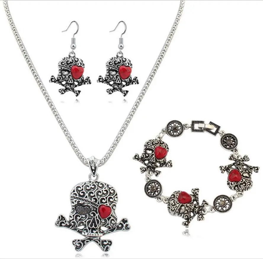 Fashion Jewelry Sets Alloy metal Halloween Skull Necklace Bracelet