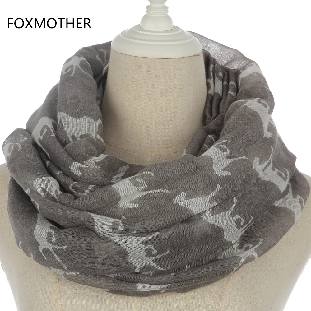 

FOXMOTHER 2018 New Women Fashion Black Grey Navy Color Animal Horse Shawl Scarf Ring Scarves Mother Gifts