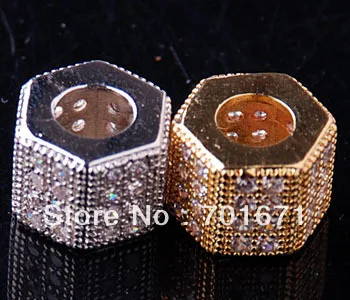 Free Shipping 2pcs/lot Fashion Metal Beads Mosaic Zircon Barrel Decorative beads For Bracelet 2 colors 10*8mm V4395 | Украшения и