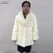 Linhaoshengyue модное женское пальто с натуральным кроличьим мехом с лисьим меховым воротником