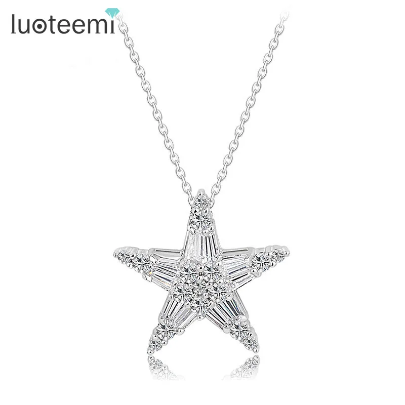 Luoteemi новые Лидер продаж Роскошные AAA Ясно CZ Crystal Star Форма кулон Цепочки и ожерелья Свадебные украшения для Для женщин кубический цирконий
